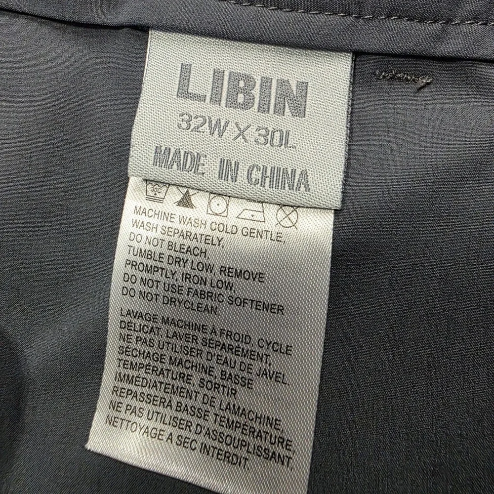 LIBIN Mens 32W x 30L Gray‎ Polyester Flat Front Performance Dress Pants